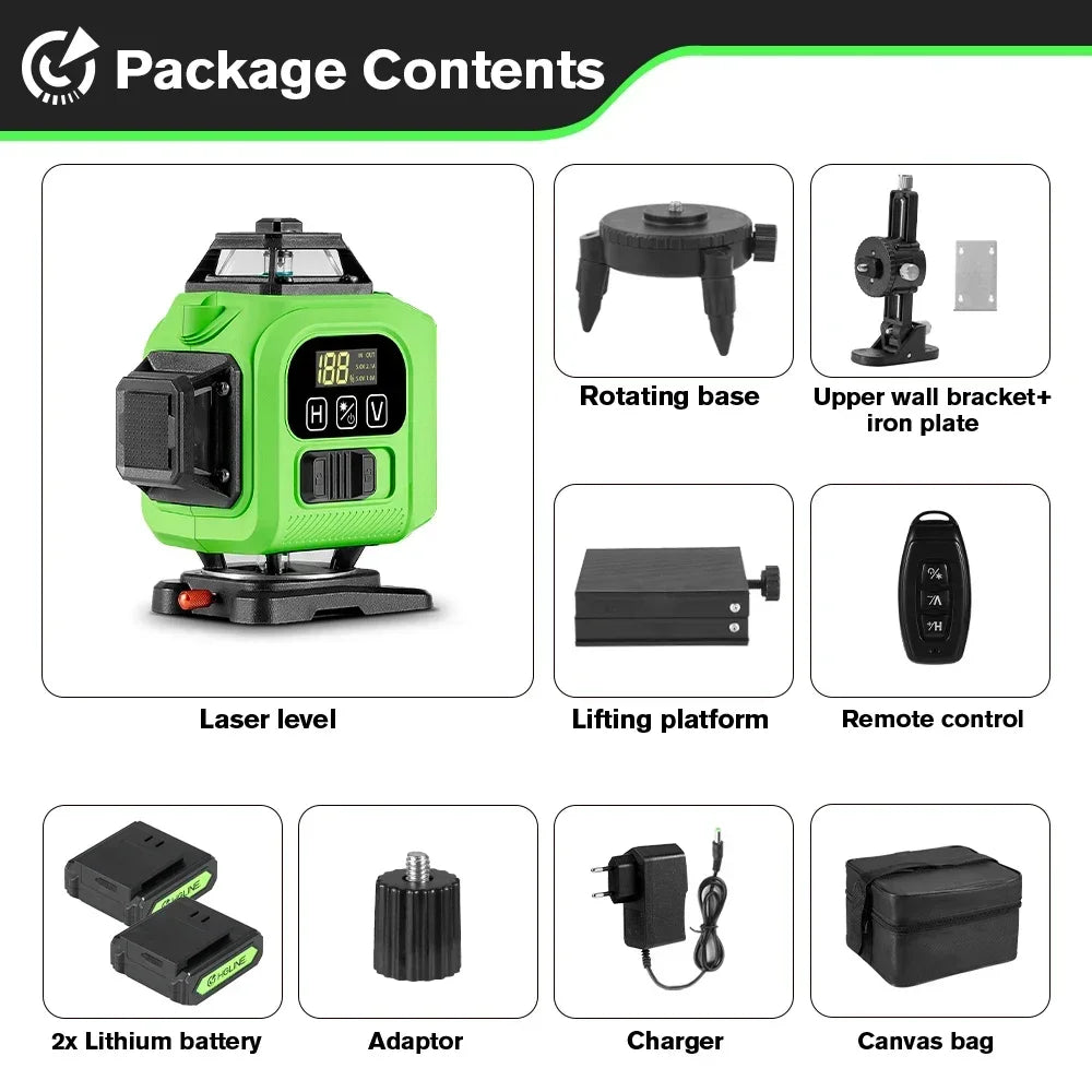 HGLINE JV 4D 16 Lines Professional Laser Level 4x360° Cross Horizontal Vertical Levels Machine APP Remote Control Laser Level Tool