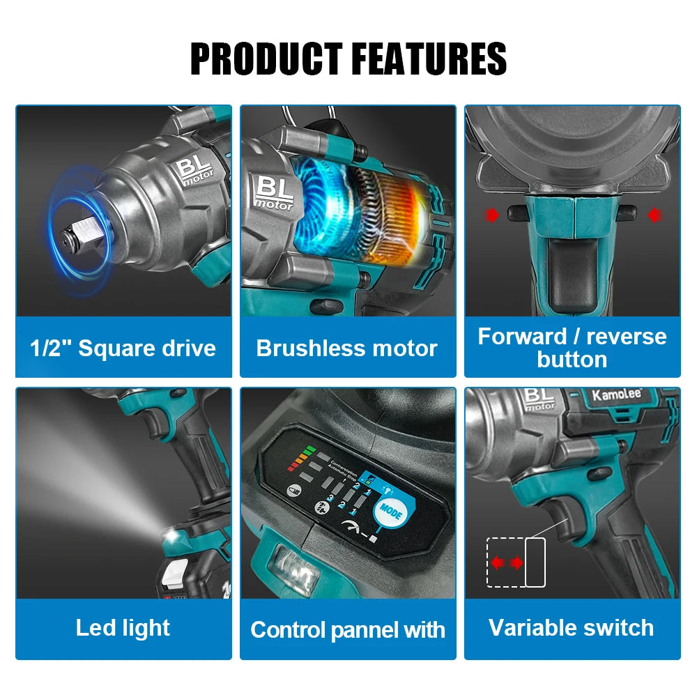 Kamolee 1/2 inch 2600NM Brushless 18v Impact Wrench
