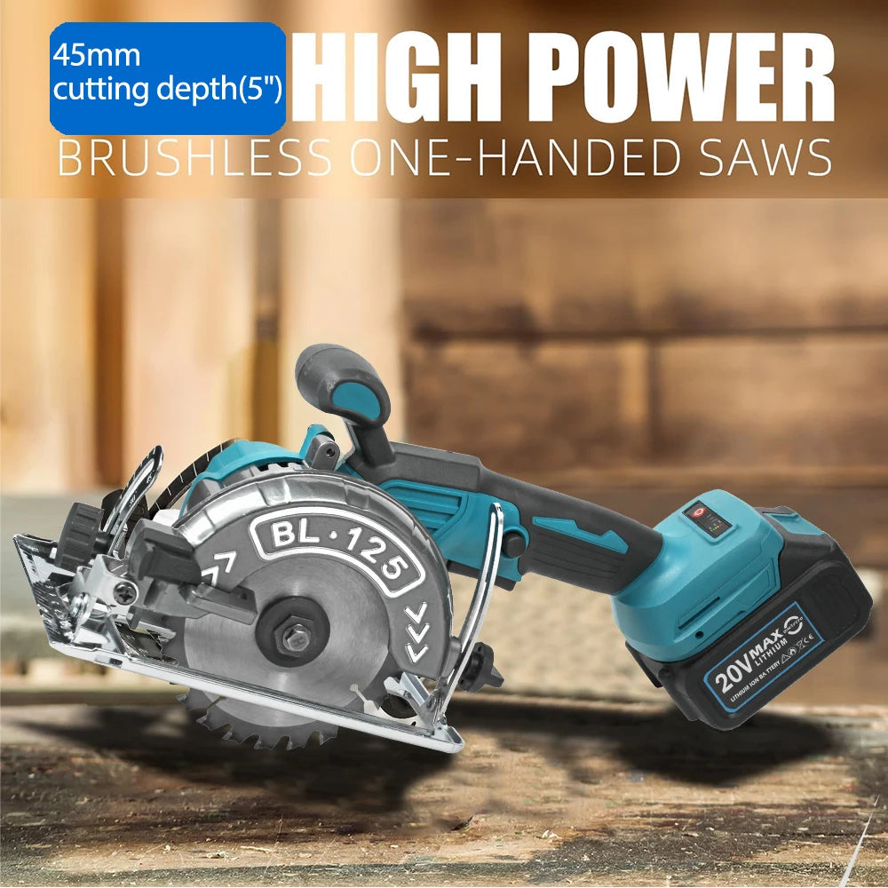 Makita Compatible 18V JV Brushless Circular Saw 125mm Cordless Electric Saw Adjustable Wood Cuttiing Machine Handheld Woodworking Saw for Makita Battery