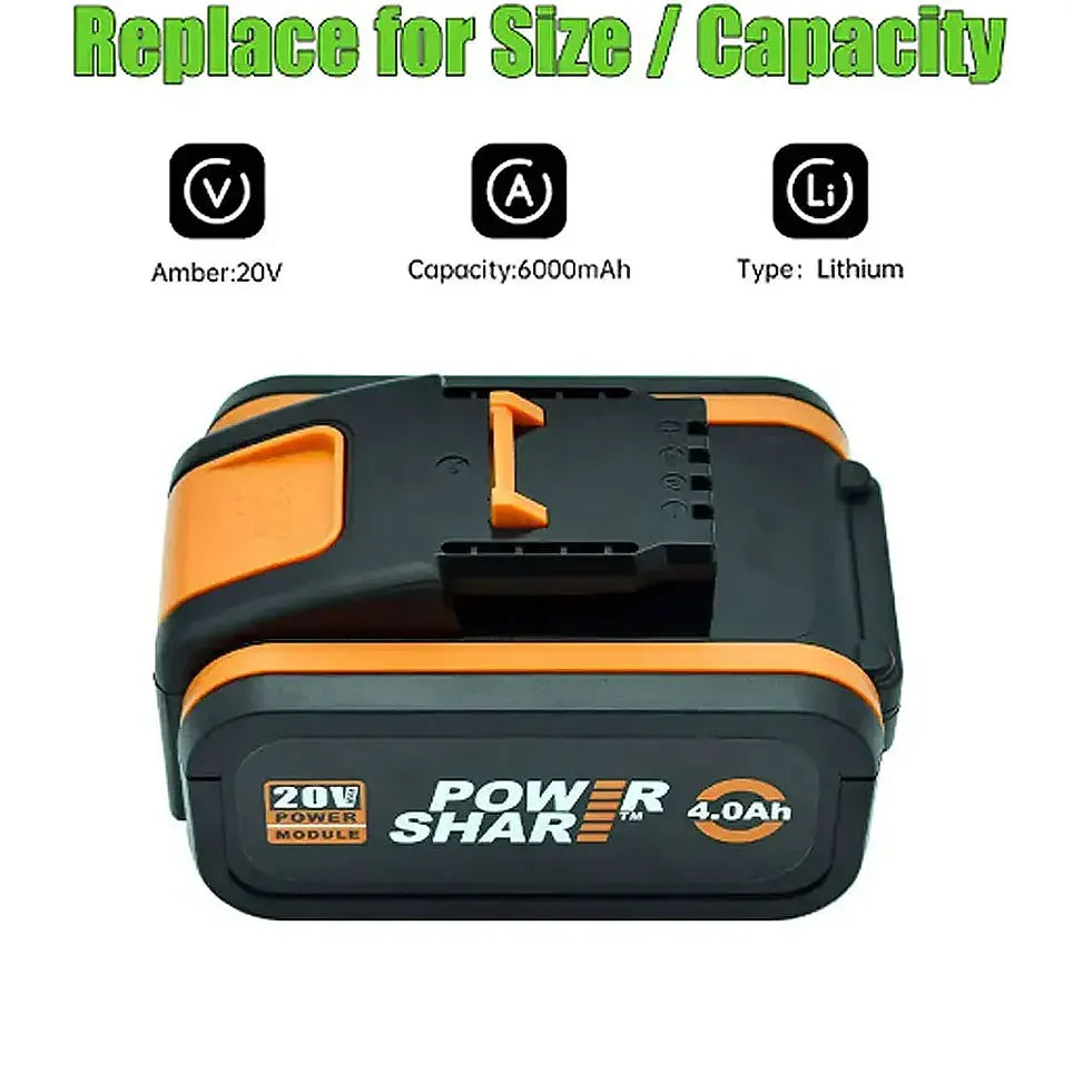 Worx 20V 6.0Ah and 8.0Ah Lithium battery Rechargeable WA3553 WA3551 WA3553.1 WA3570 for All WORX Electric and Garden Tools
