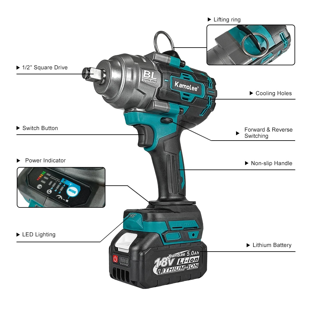 Kamolee 1/2 inch 2600NM Brushless 18v Impact Wrench