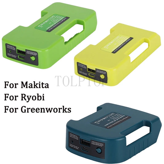 USB JV Power Bank Charger Adapter For Makita/Ryobi/Greenworks 40V Li-ion Battery Type-C Port Battery Storage Rack Holder Case