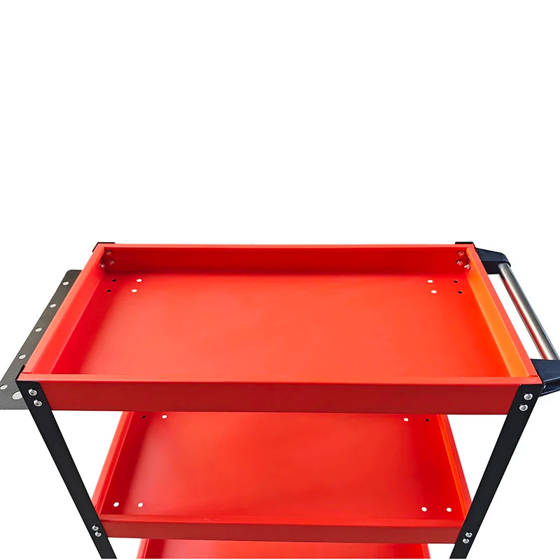 Trolley LEADLOONG Car Repair Bench 3 Tier Rolling Tool Cart, 330 Lbs Capacity, Red, 3 Shelves Steel Utility Cart for Garage, Workshop