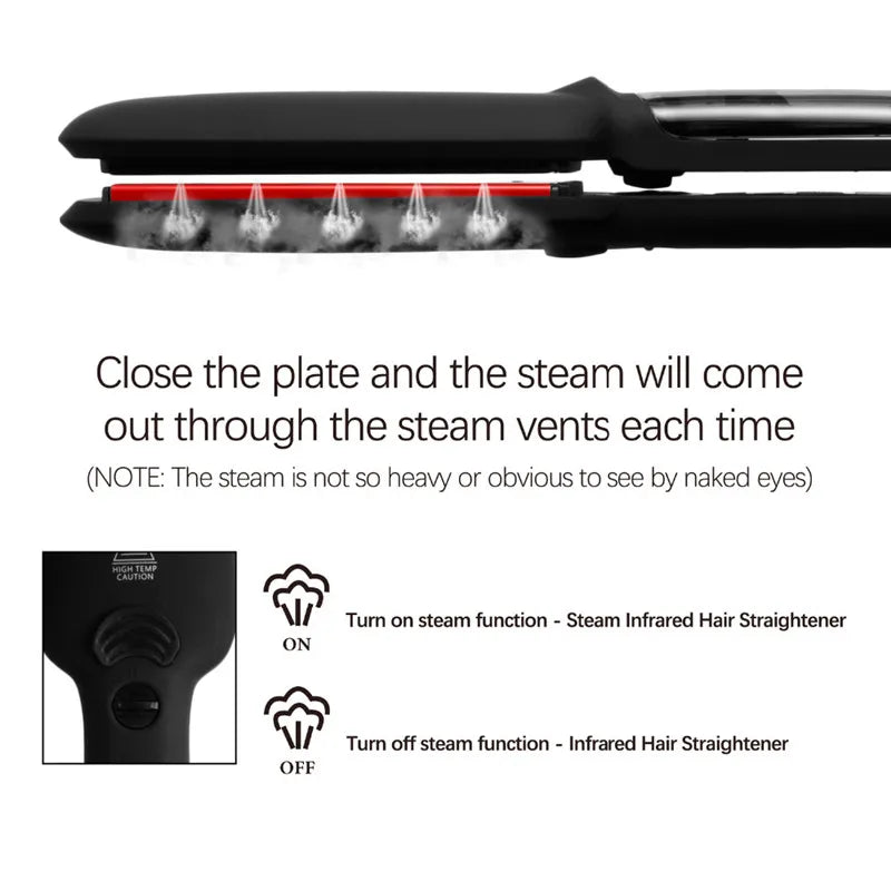 Hair straightener 230°C Professional Steam Hair Straightener Infrared Care Ceramic Coated 2-Inch-Wide Plates for Salon Straightening Styling