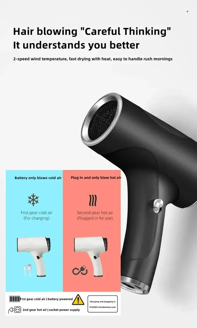 Hair dryer 20000RPM Portable Wireless Hair Dryer Rechargeable Blow Dryer