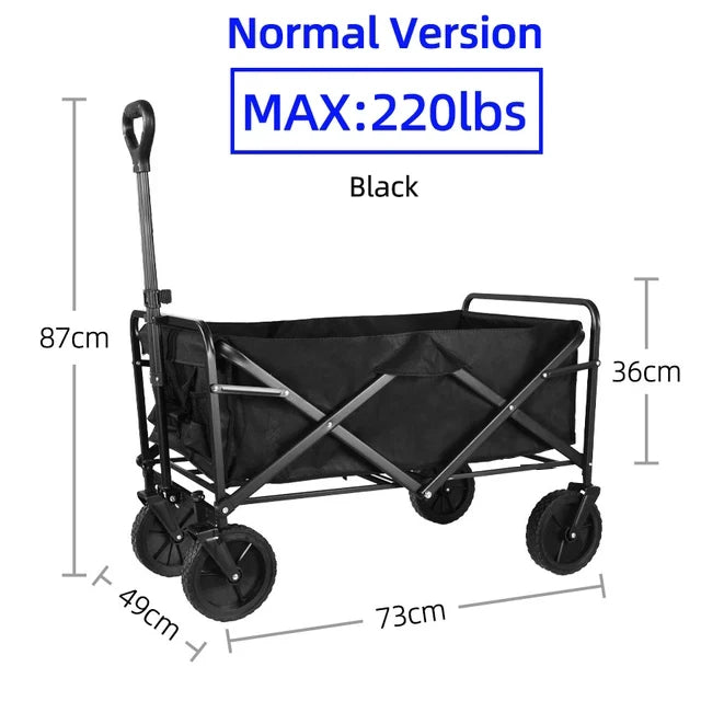 Trolley wagon JV Large Weight Capacity Heavy Duty Cart Collapsible Folding Beach Wagon with Big All-Terrain Wheels Outdoor Camping Equipment