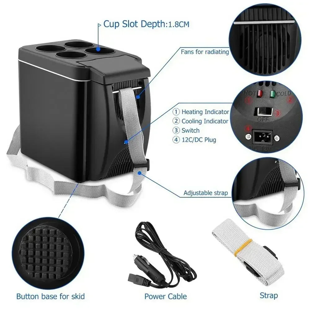 Car Refrigerator 6L Mini Fridge Portable Freezer 12V DC Refrigerator Plug In Cooler Refrige 6L Thermoelectric Cooler