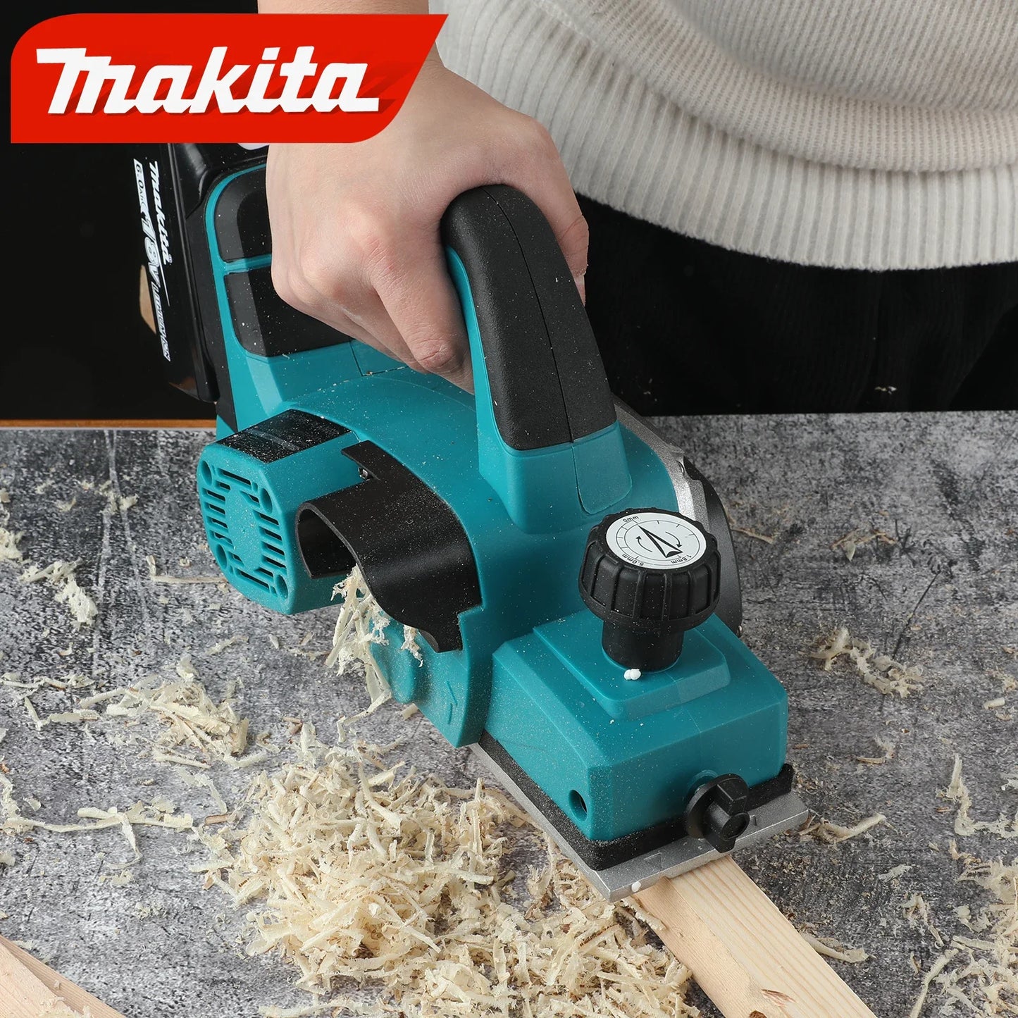 Makita 18V Electric Planer 82mm Planning Width,15000rpm,650W Power,2.5mmCut Depth, Ergonomic Handle for DIY Woodworking&Board Creation