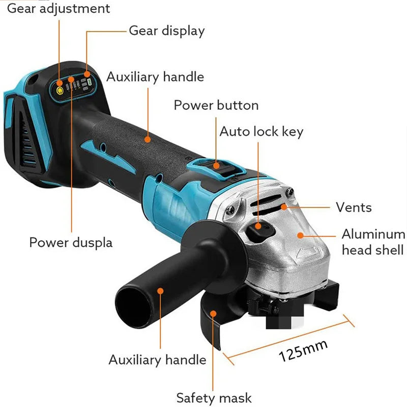 Makita Compatible 125mm Brushless Angle Grinder Cordless Li-ion Battery Powered for Cutting Polishing Grinding Compatible with Makita 18V tools