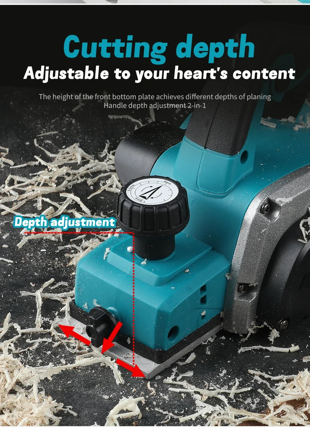 Makita 18V Electric Planer 82mm Planning Width,15000rpm,650W Power,2.5mmCut Depth, Ergonomic Handle for DIY Woodworking&Board Creation