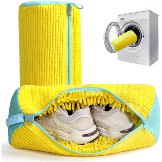 Washing Machine Bag for All Shoe Types-Yellow with Blue Zipper, Ideal for Sneakers and Casual Shoes,Laundry Wash Bag