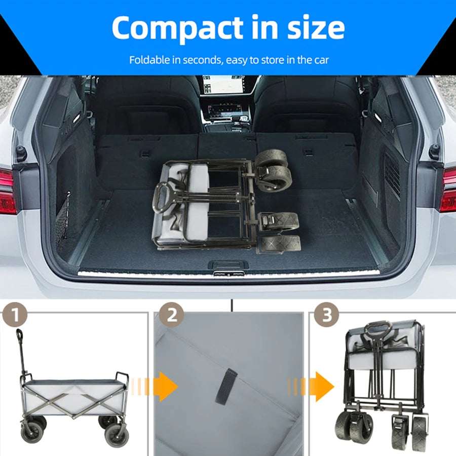 Trolley wagon JV Large Weight Capacity Heavy Duty Cart Collapsible Folding Beach Wagon with Big All-Terrain Wheels Outdoor Camping Equipment