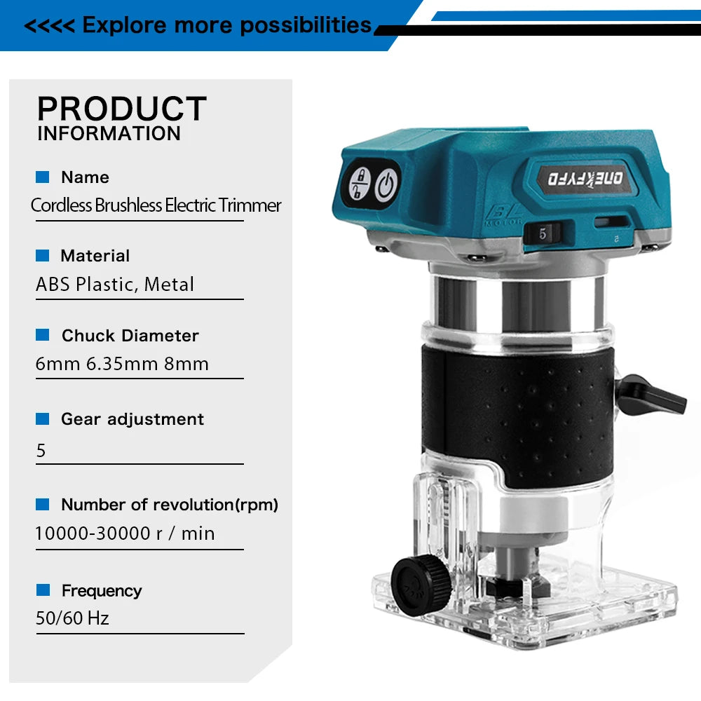 Makita Compatible 18V JV 5 Speeds Brushless Electric Hand Trimmer Cordless Wood Router Woodworking Engraving Slotting for Makita 18V Without Battery