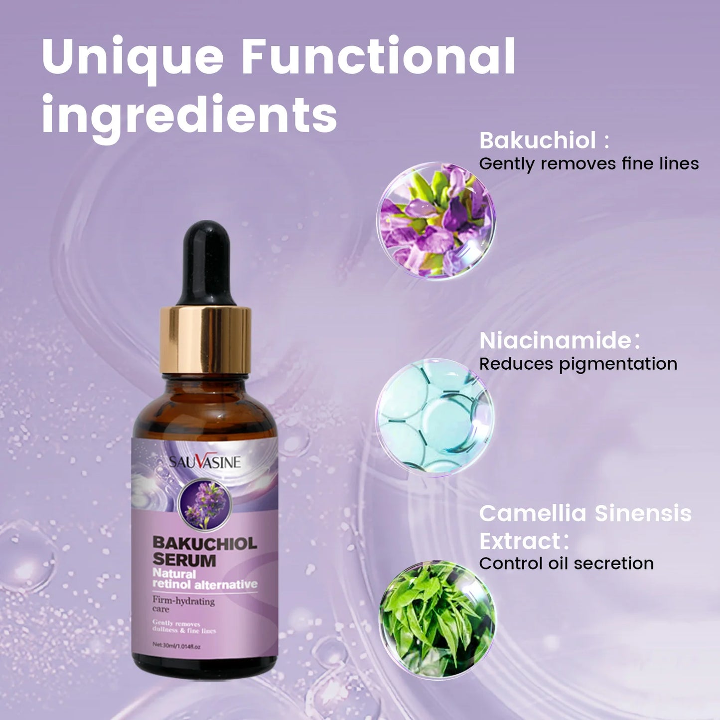 Bakuchiol Face Serum Turmeric oil Anti Aging Anti Wrinkle Firm-hydrating Brightening Facial Essence Moisturizing Fade Fine Lines Skin Care