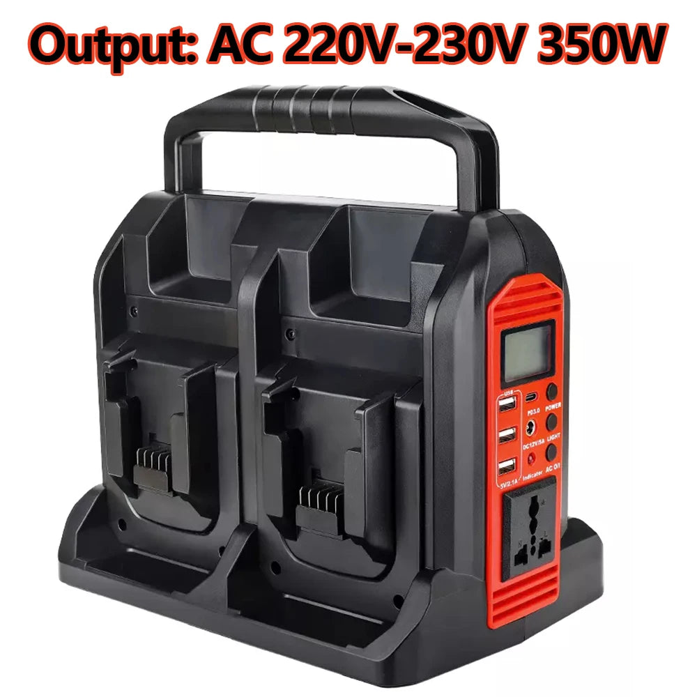 Milwaukee Compatible 18V JV 350W Power Supply Inverter For Milwaukee M18 18V Battery 4-Port to AC 110-120V/220-230V 300LM LED Light 4 USB Output for Outdoor