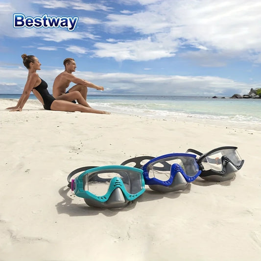 Bestway 22044 3 JV Colours/1 Swimming Goggle SetAdjustable Silicone Headband, Snorkelling Diving MaskPanoramic HD Swimming Mask