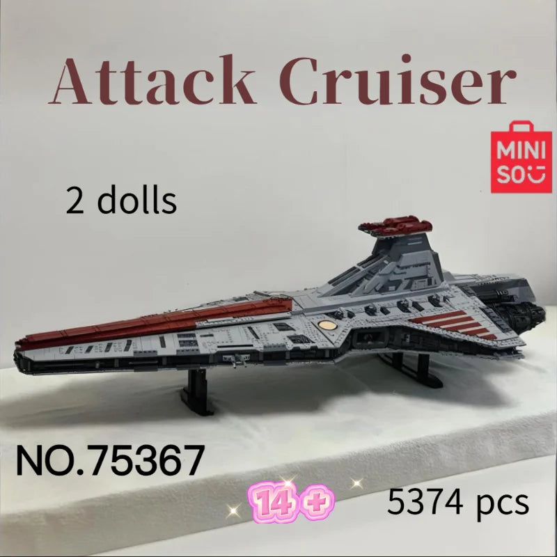 Star Wars JV 5374pcs MINISO Hot Toy Stars Battle Biggest Venator Class Republic Attack Cruiser 75367 Building Blocks Christmas Birthday Gifts