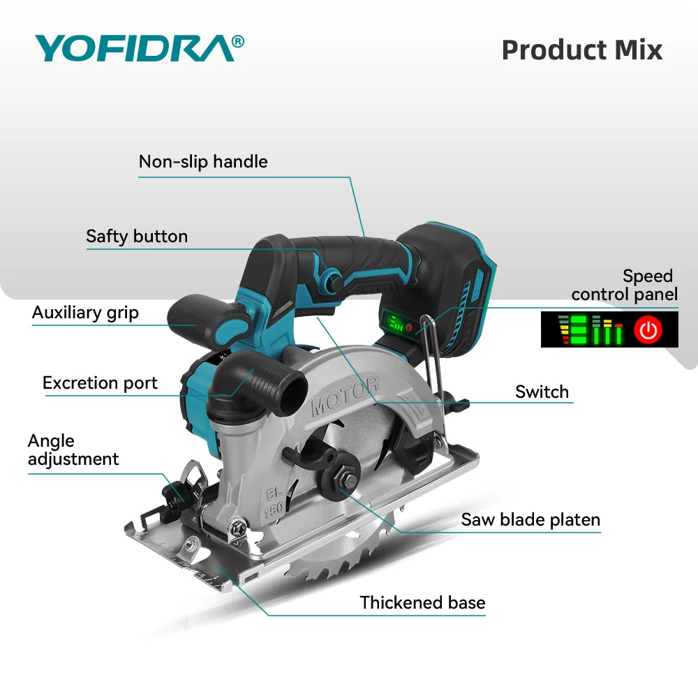 Makita Compatible 18V 6 Inch Brushless Circular Saw 45° Adjustable Digital Display Cutting Power Tool For Makita 18V Battery Pin