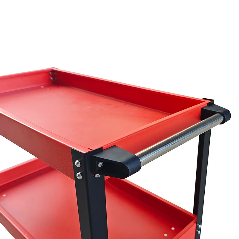 Trolley LEADLOONG Car Repair Bench 3 Tier Rolling Tool Cart, 330 Lbs Capacity, Red, 3 Shelves Steel Utility Cart for Garage, Workshop