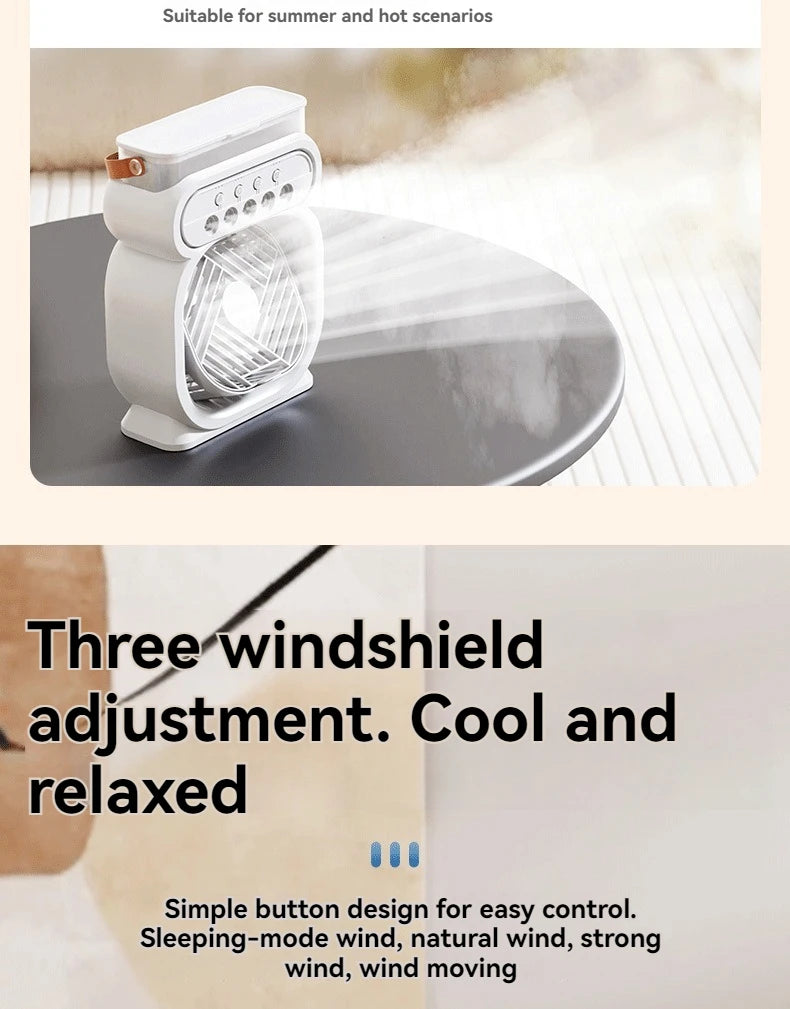 Misting Fan 3 In 1 Fan AIr Conditioner Household Small Air Cooler LED Night Light Portable Humidifier Air Adjustment Fan Office Home Fan