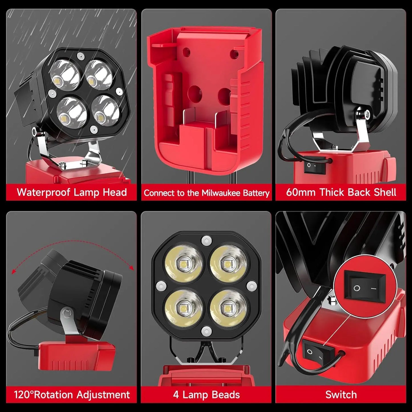 LED Work Light for Milwaukee M18 18V Battery- 40W 6000LM.