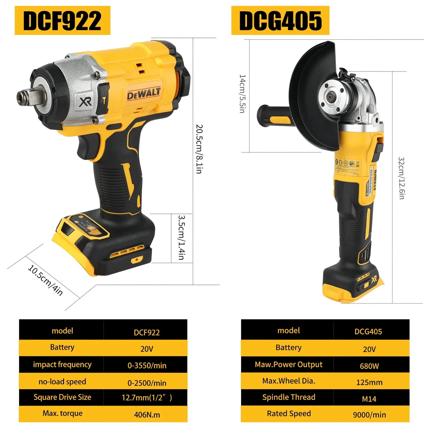 DEWALT 18v 20v Power Bundle - DCF922 Impact Wrench and DCG405 125mm Grinder with bag (Tools only with bag)