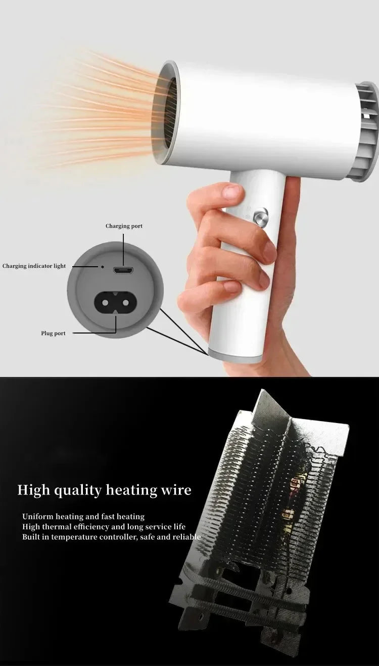 Hair dryer 20000RPM Portable Wireless Hair Dryer Rechargeable Blow Dryer