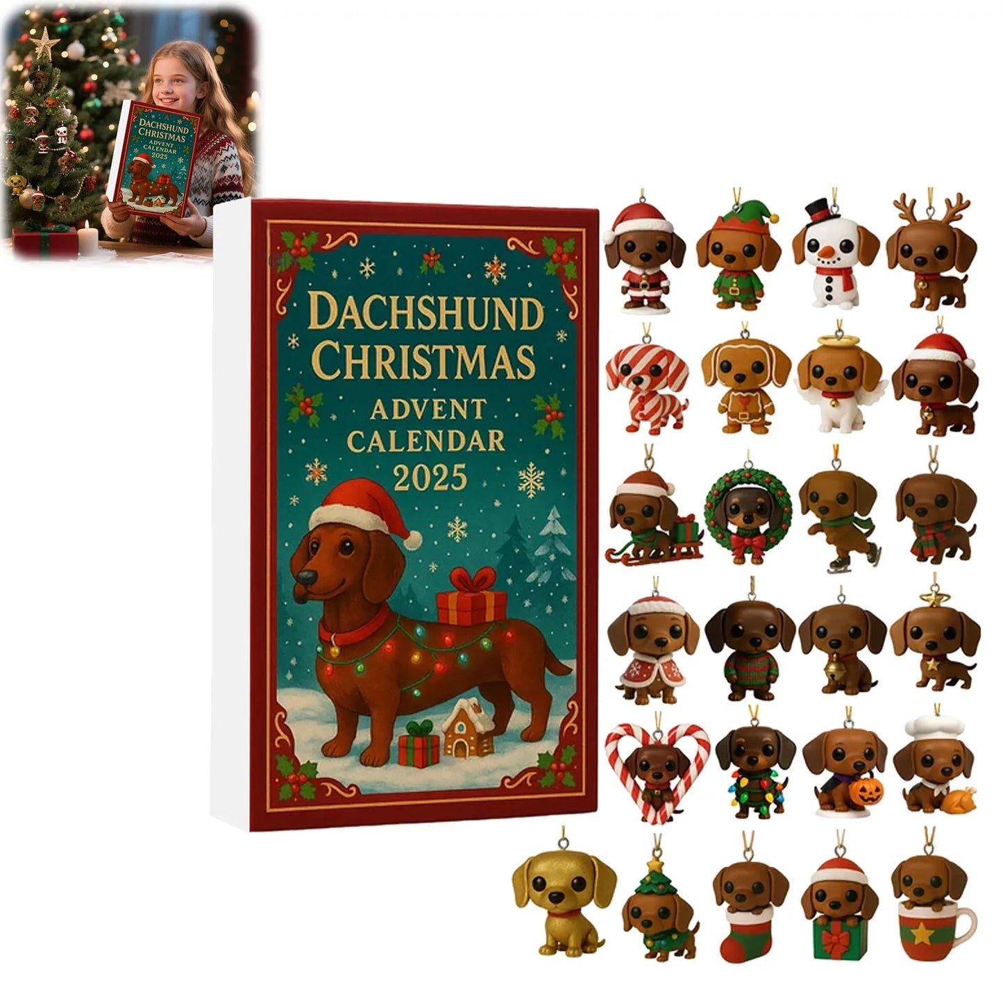 Sausage Dog JV Christmas Arrival Festival Blind Box Countdown Set 2025 Countdown Advent Calendar 24 Days Hanging Decorations