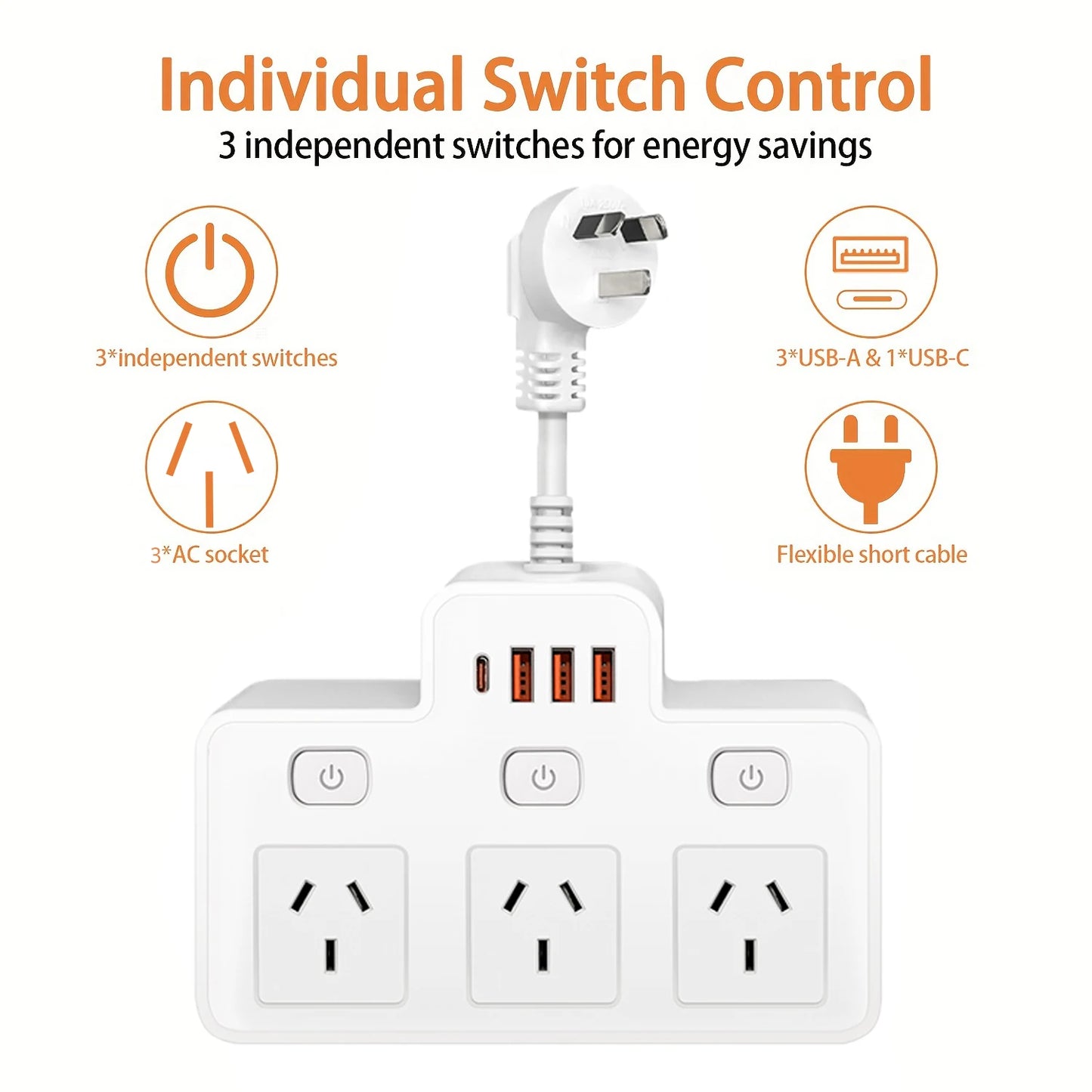Power board Australia Power Strip AU Multitap Wall Mounted Independent Switch Power Socket With USB C Charging Ports Network Filter Adapter