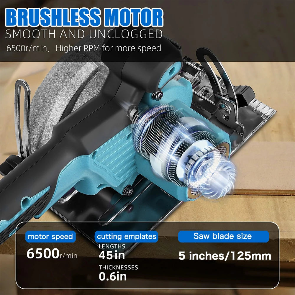 Makita Compatible 18V JV Brushless Circular Saw 125mm Cordless Electric Saw Adjustable Wood Cuttiing Machine Handheld Woodworking Saw for Makita Battery