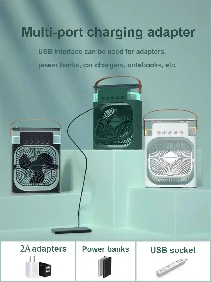 Portable Fan Air Conditioner: 3-in-1 Design with Humidifier USB Electric LED Night Light