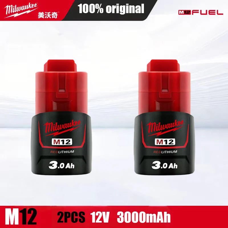 Milwaukee Original m12 battery 12V 3AH - 1Pk, 2Pk, 3Pk, 4Pk and charger options