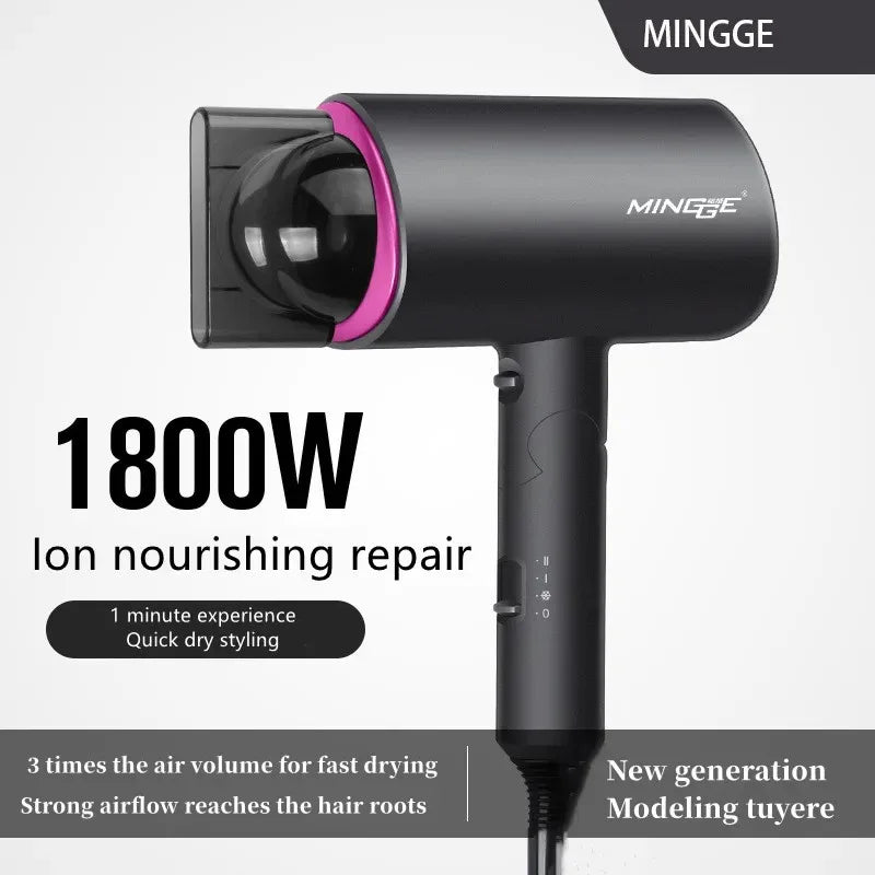 Hair Dryer 1800W Popular Foldable Hair Dryer Blue Light Negative Ion Super Silent