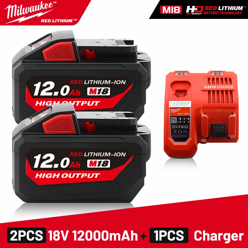 Milwaukee Original M18 12.0Ah 18V M18HB12 XC HD lithium battery- 1pk, 2pk and 3pk with charger options