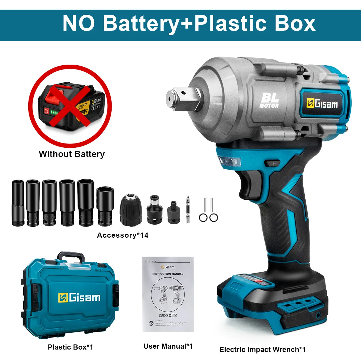 Makita 18V Compatible Gisam 2000N.M Torque Brushless Electric Impact Wrench 1/2 inch Screwdriver Cordless Wrench Power Tool For Makita 18V Battery Pin