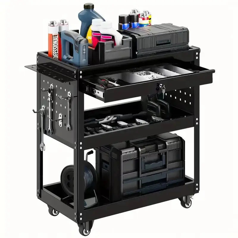 Trolley 3-layer heavy-duty rolling tool vehicle storage vehicle - industrial practical organizer storage drawer storage rack with wheels