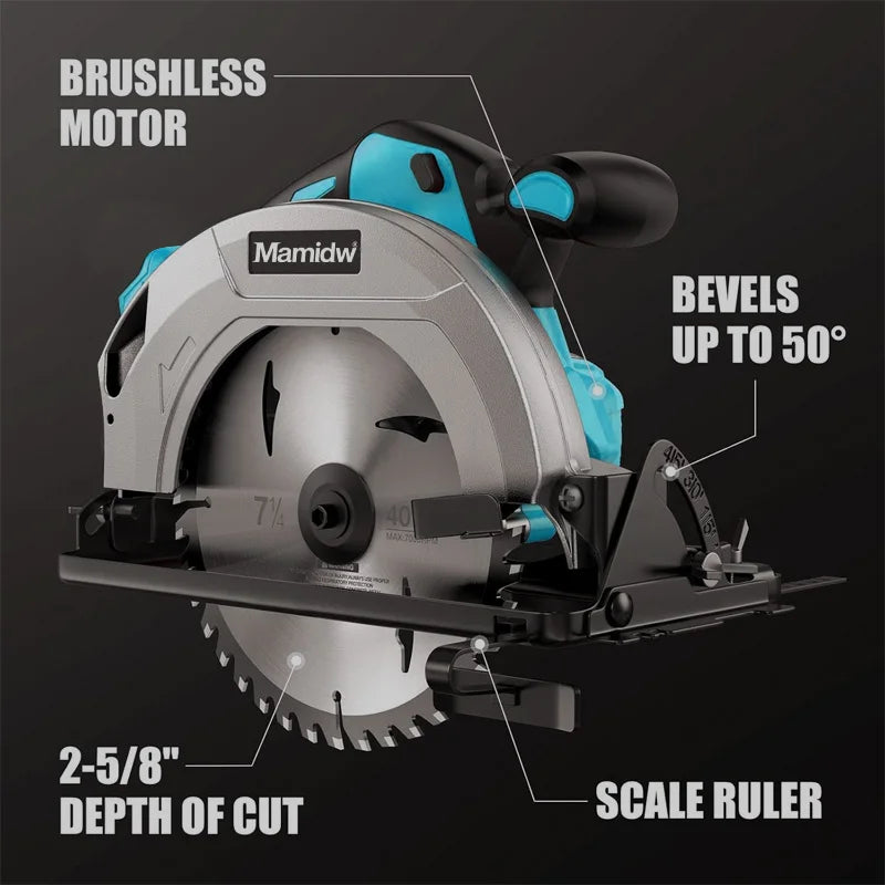 Makita Compatible 18V 7 Inch Brushless Circular Saw 5000RPM Cordless Handheld Adjustable Cutting Depth Woodwork Saw For Makita 18V Battery Pin