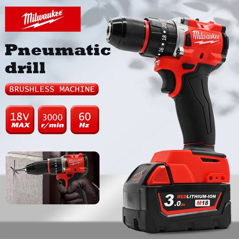Milwaukee 18V Small Electric Drill 150N.m brushless Cordless Impact Drill of Decoration Team Uses 18V Milwaukee Battery Power Tool