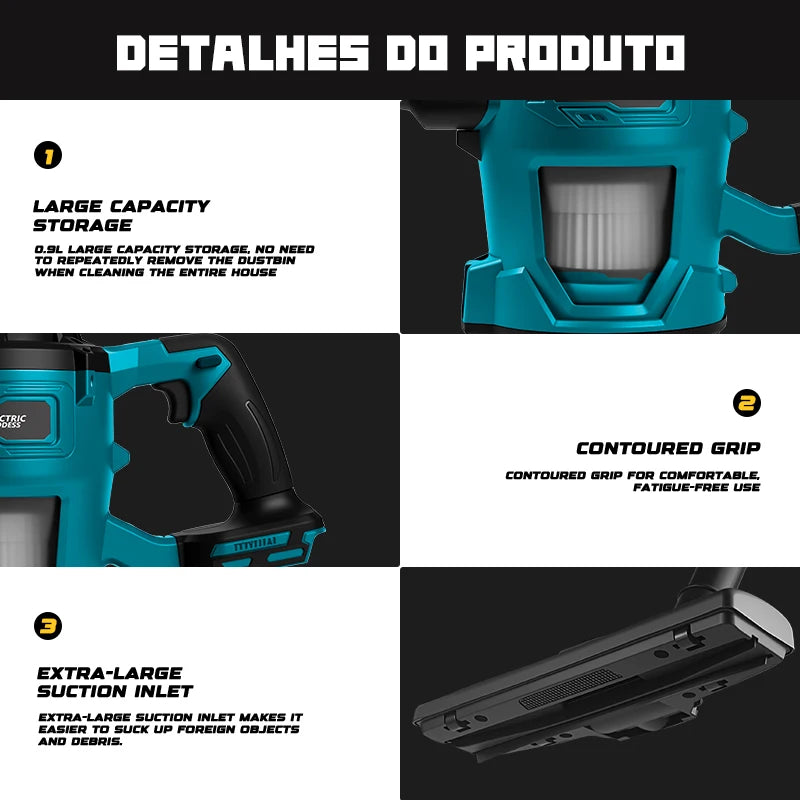 Makita Compatible 16000pa Cordless Electric Vacuum Cleaner Handheld Rechargeable Dry/Wet Dust Carpet Collector Machine for Makita 18v Battery Pin