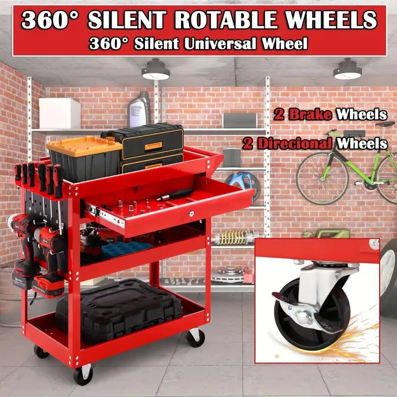 Trolley 3-layer heavy-duty rolling tool vehicle storage vehicle - industrial practical organizer storage drawer storage rack with wheels