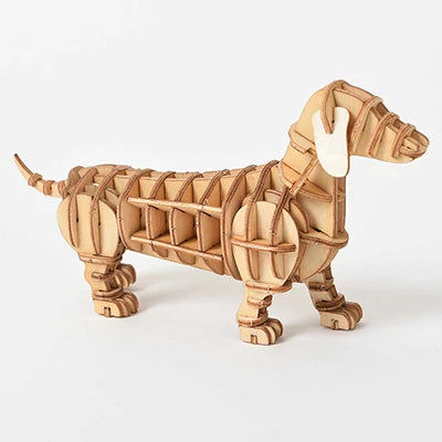 Model JV DIY 3D Wooden Puzzle Model Animal Montessori Toys for Children Crafts Dachshund Skeleton Assembly Gift Set for Kids Adults Teens
