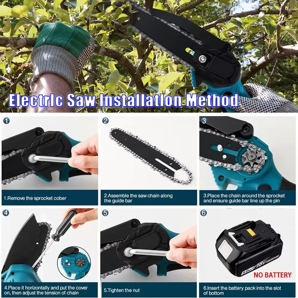 Makita Compatible 18V JV Mini Chainsaw Compact 6-inch Handheld Electric Log Cutting Tool for Woodworking Camping Yard Cleanup For Makita 18V Battery Pin