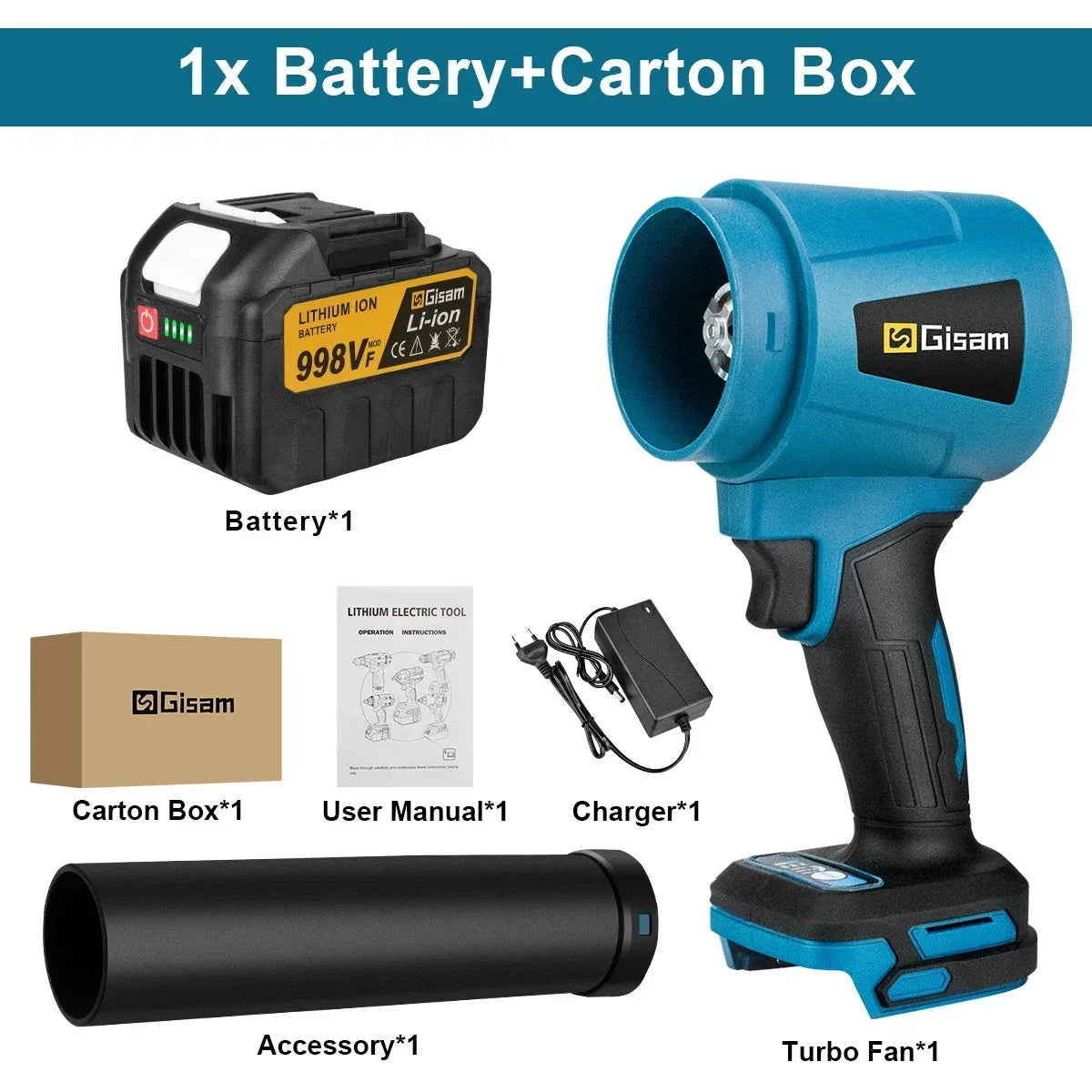 Makita Compatible 18V JV Gisam 300000RPM Brushless Electric Turbo Blowers Jet Fan 400M/S Handheld Leaf Blower Dust Blowing for Makita 18V Battery Pins