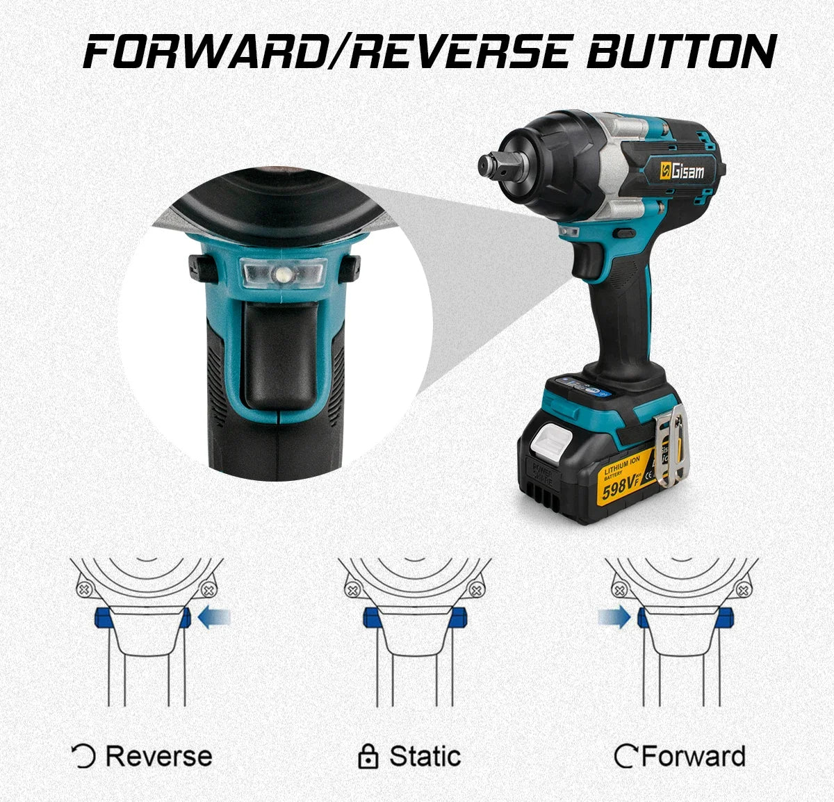 Makita 18V compatible Gisam 1800N.M Torque Brushless Electric Impact Wrench 1/2 inch Screwdriver Cordless Wrench Power Tool For Makita 18V Battery pin