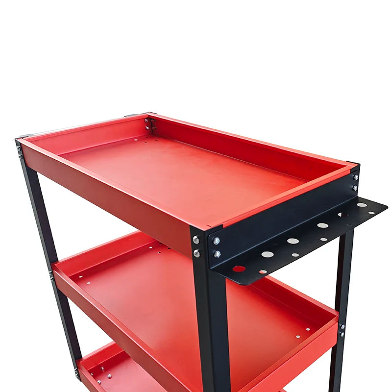 Trolley LEADLOONG Car Repair Bench 3 Tier Rolling Tool Cart, 330 Lbs Capacity, Red, 3 Shelves Steel Utility Cart for Garage, Workshop
