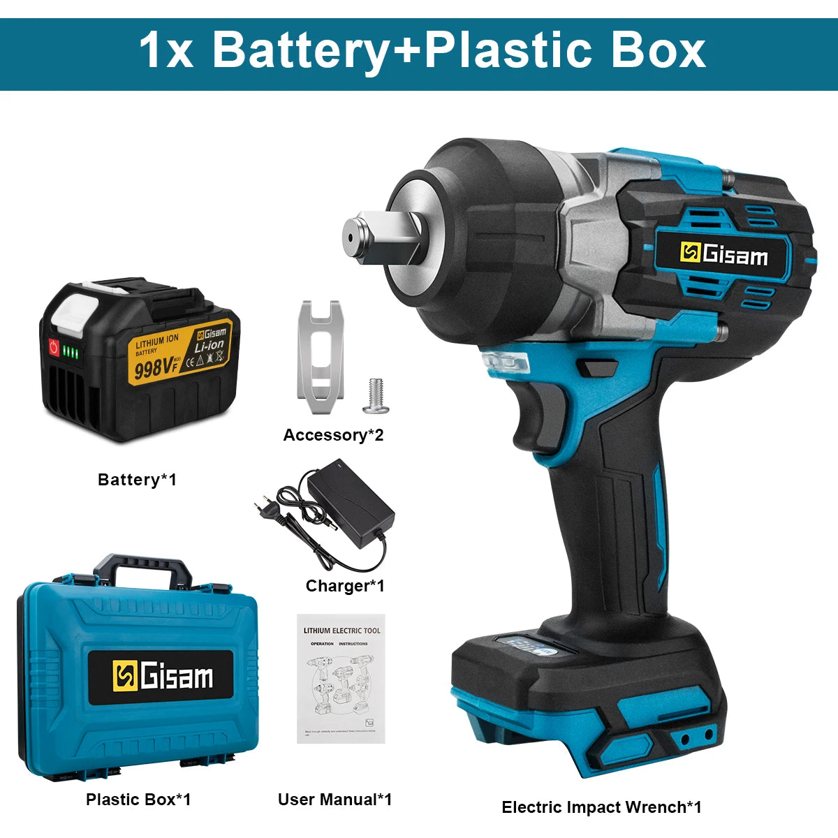 Makita 18V compatible Gisam 2800N.M Torque Brushless Electric Impact Wrench 1/2 inch Screwdriver Cordless Wrench Power Tool For Makita 18V Battery Pin