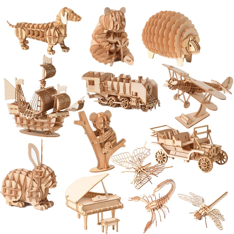 Model JV DIY 3D Wooden Puzzle Model Animal Montessori Toys for Children Crafts Dachshund Skeleton Assembly Gift Set for Kids Adults Teens