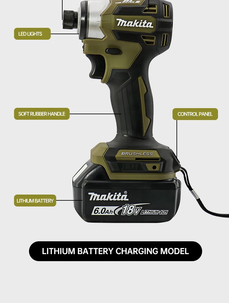 Makita 18V DTD173 Brushless Drill Green Electric Power Tool for Home Improvement DIY 180Nm Torque for Wood Bolts T-Mode