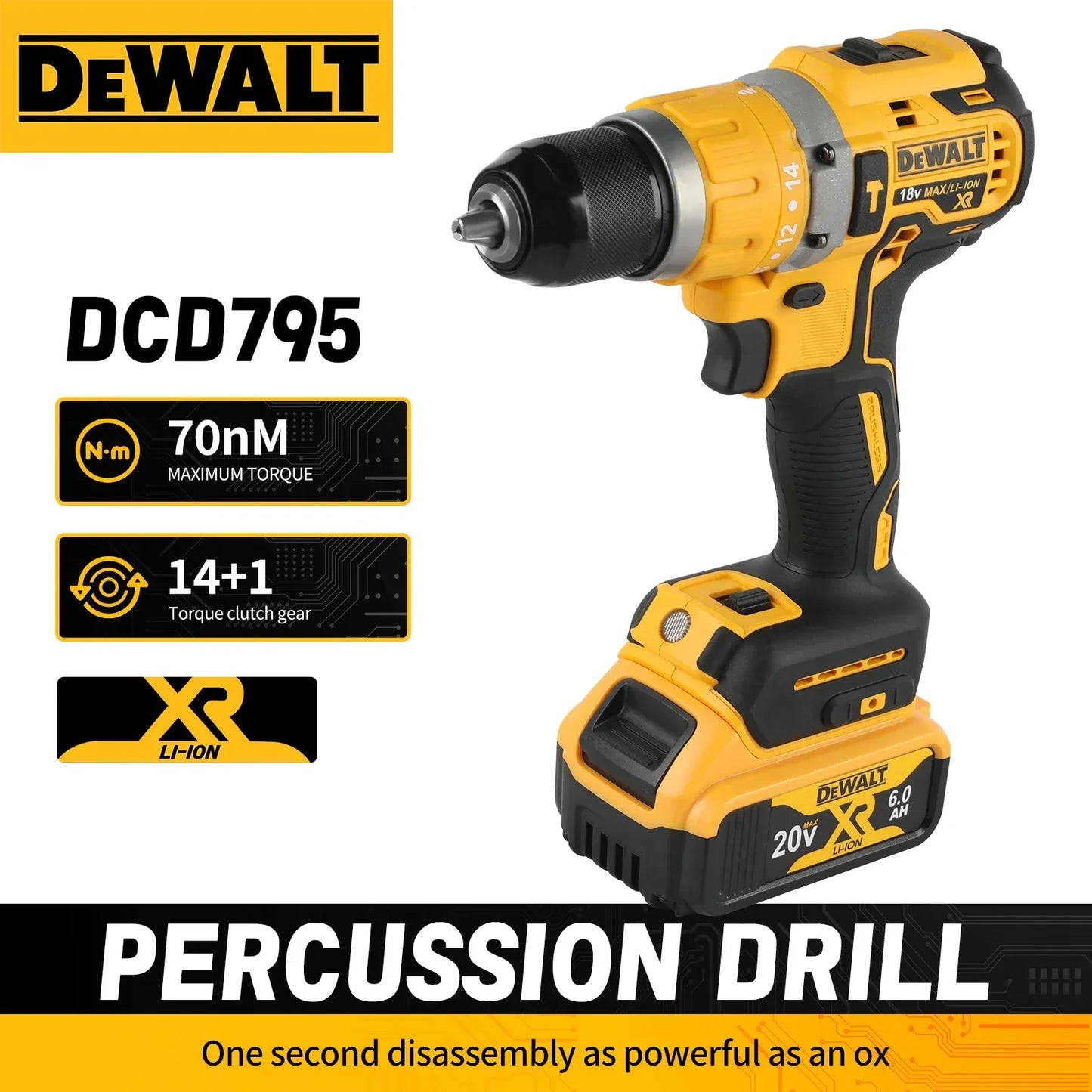 Dewalt DCD795 18v Brushless Drill with battery and AU charger