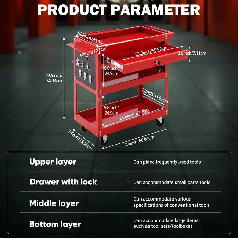 Trolley 3-layer heavy-duty rolling tool vehicle storage vehicle - industrial practical organizer storage drawer storage rack with wheels